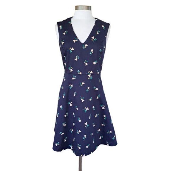 DRAPER JAMES Love Circle Sleeveless Fit & Flare Dress Size 10 Nassau Navy Floral - Picture 2 of 10